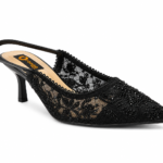 Lace Pointed-Toe Slingback Heels