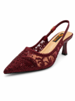 ⁦Lace Pointed-Toe Slingback Heels⁩ - الصورة ⁦4⁩