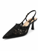 ⁦Pointed Toe Lace Slingback Heels⁩ - الصورة ⁦6⁩
