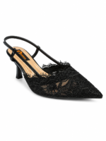 ⁦Pointed Toe Lace Slingback Heels⁩ - الصورة ⁦4⁩