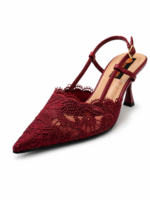 ⁦Pointed Toe Lace Slingback Heels⁩ - الصورة ⁦2⁩