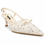 Pointed Toe Lace Bow Slingback Heels