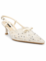 Pointed Toe Lace Bow Slingback Heels