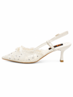 ⁦Pointed Toe Lace Bow Slingback Heels⁩ - الصورة ⁦3⁩