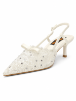 ⁦Pointed Toe Lace Bow Slingback Heels⁩ - الصورة ⁦2⁩