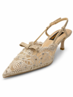 ⁦Pointed Toe Lace Bow Slingback Heels⁩ - الصورة ⁦4⁩