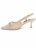 ⁦Pointed Toe Lace Bow Slingback Heels⁩ - الصورة ⁦6⁩