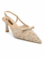⁦Pointed Toe Lace Bow Slingback Heels⁩ - الصورة ⁦5⁩