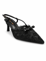 ⁦Pointed Toe Lace Bow Slingback Heels⁩ - الصورة ⁦7⁩
