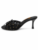Floral Lace Bow High Heel Mules - Image 6
