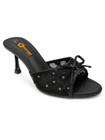 Floral Lace Bow High Heel Mules - Image 5