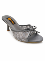 Floral Lace Bow High Heel Mules