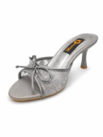 Floral Lace Bow High Heel Mules - Image 2