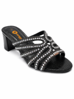 ⁦Rhinestone Strappy Block Heel Sandals⁩ - الصورة ⁦3⁩