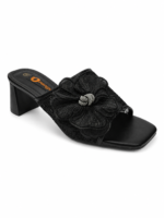 ⁦Flower Detail Block Heel Mules⁩ - الصورة ⁦3⁩