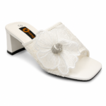 Flower Detail Block Heel Mules