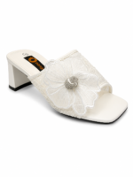 Flower Detail Block Heel Mules